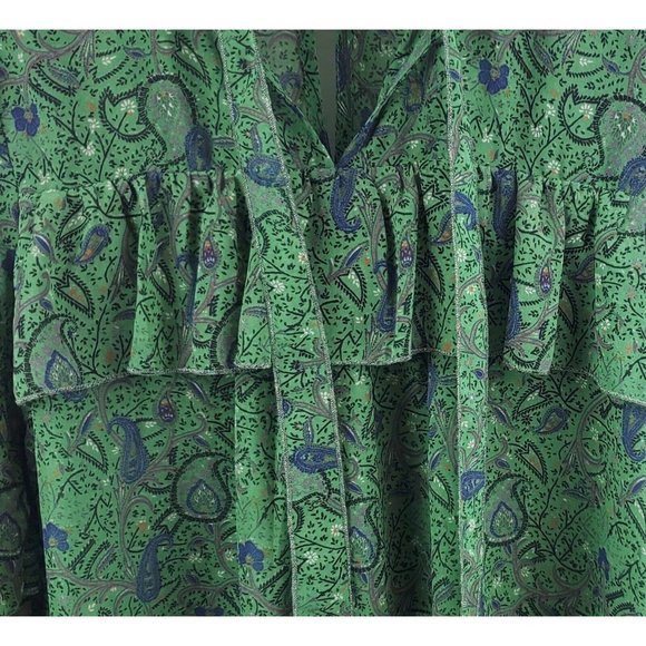 Lucky Brand Womens Peasant Tie Ruffle Sleeve Keyhole Blouse Green Paisley M - Picture 5 of 9